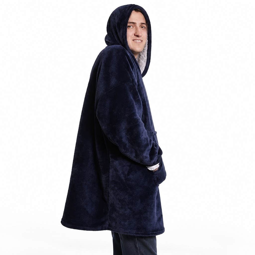 Ultramiękki koc z kapturem oversize z sherpa i kieszenią