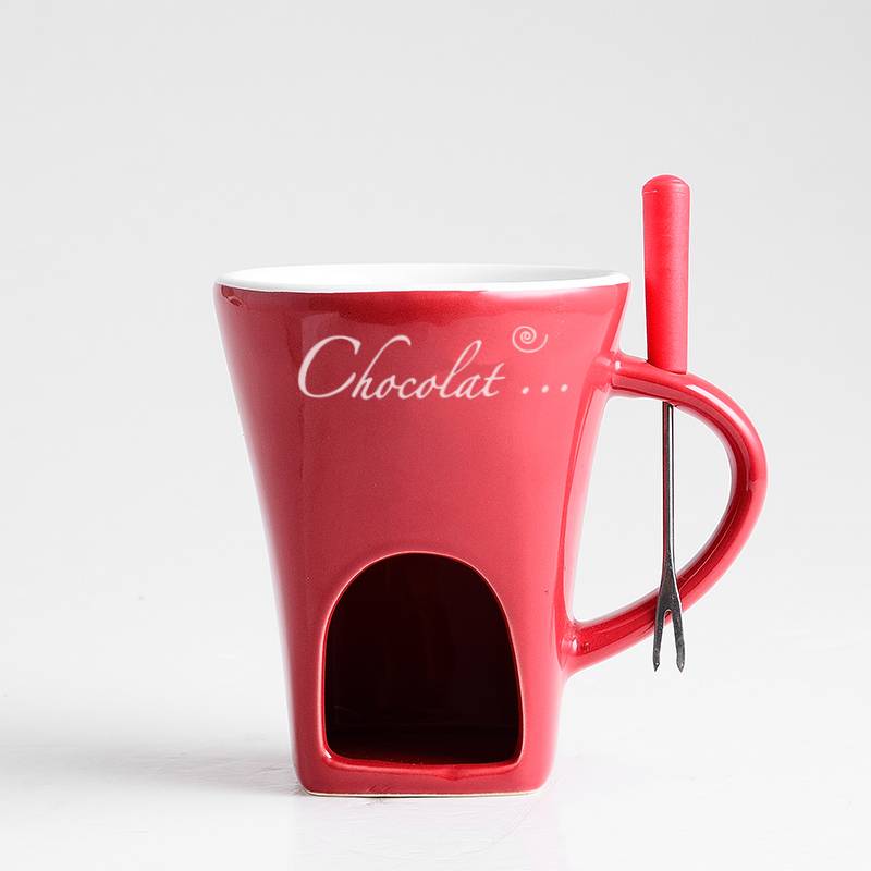 Ceramiczny kubek do fondue z widelczykiem