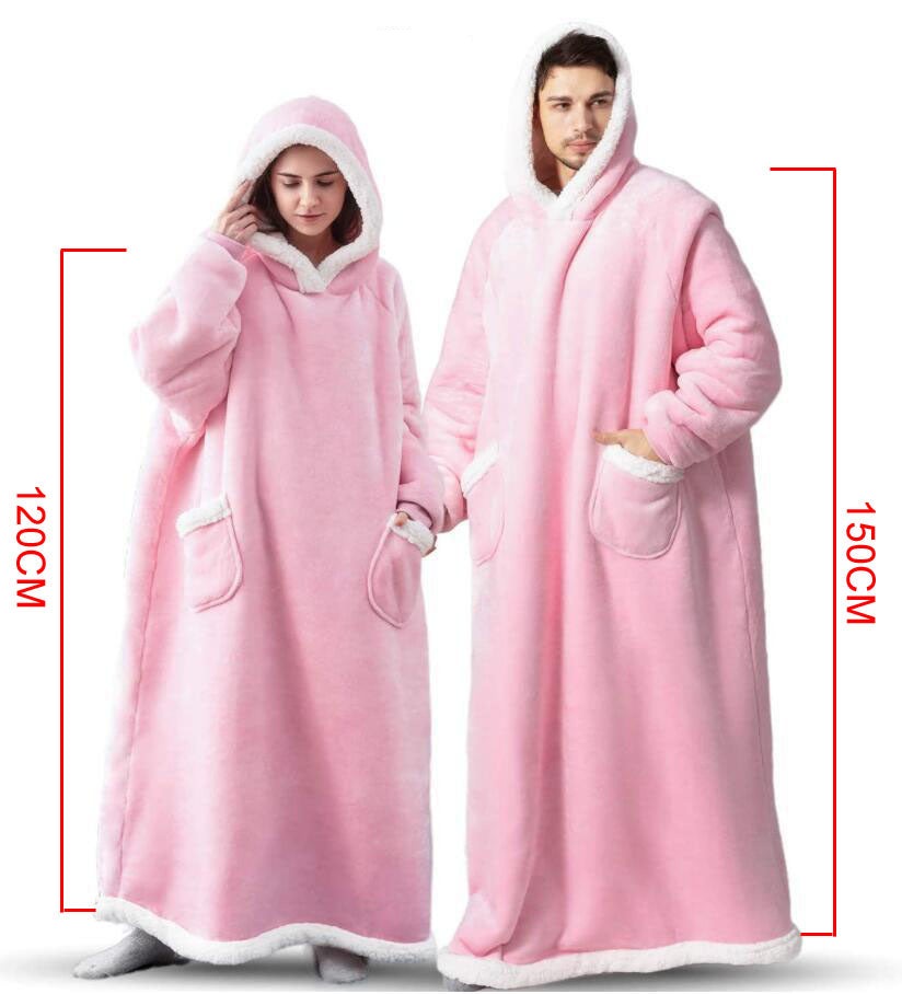 Bardzo długi koc z rękawami i ciepłym kapturem – unisex