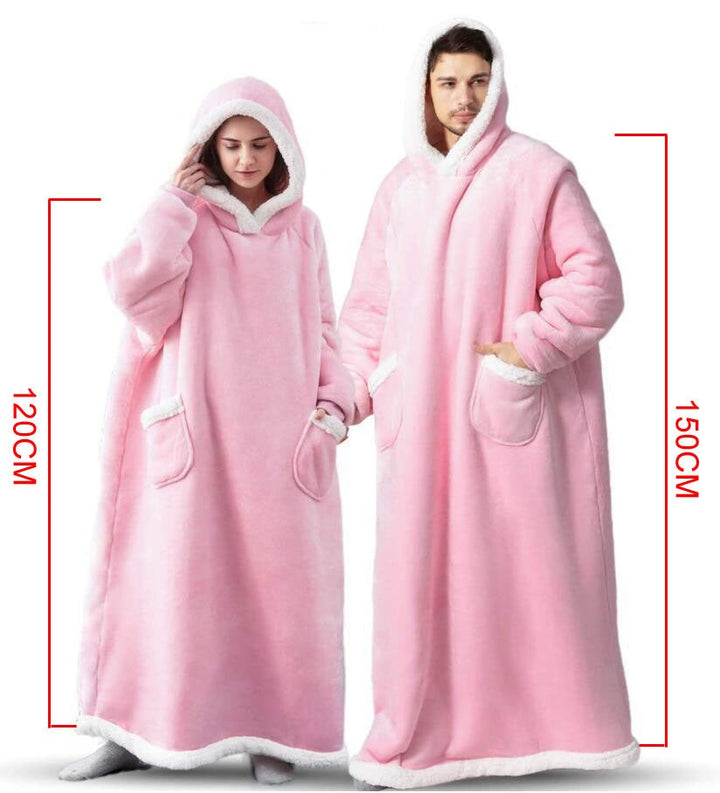 Bardzo długi koc z rękawami i ciepłym kapturem – unisex