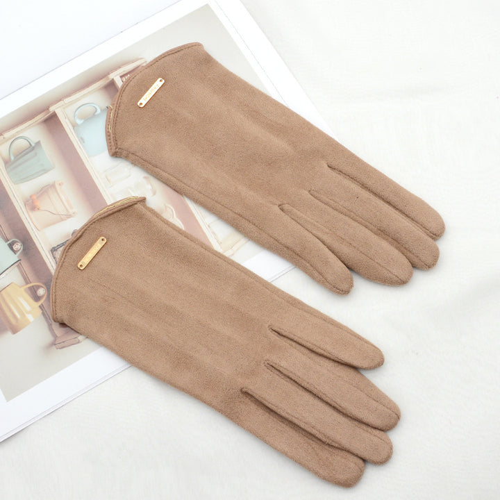Czarne zamszowe rękawiczki damskie ze złotą ozdobą