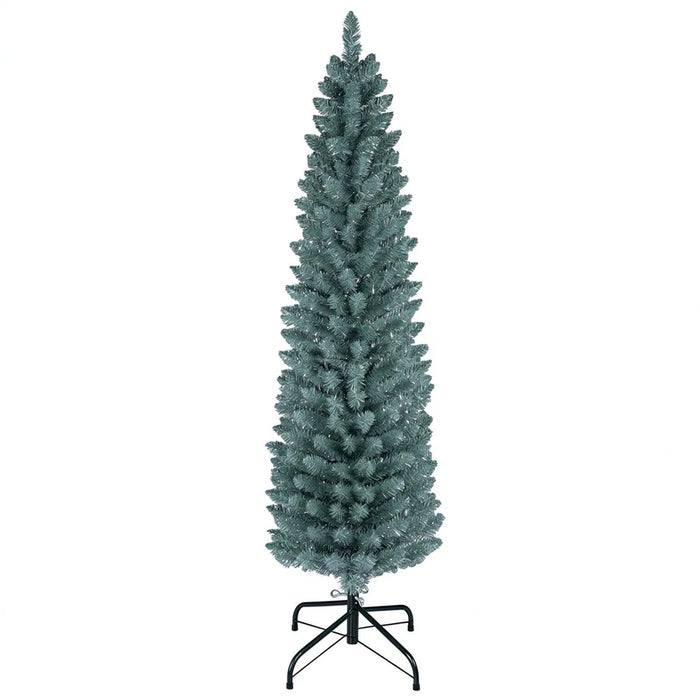 Otulena Oszroniona choinka slim 152 cm ze srebrnymi igłami