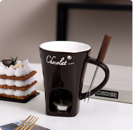 Otulena Ceramiczny kubek do fondue z widelczykiem