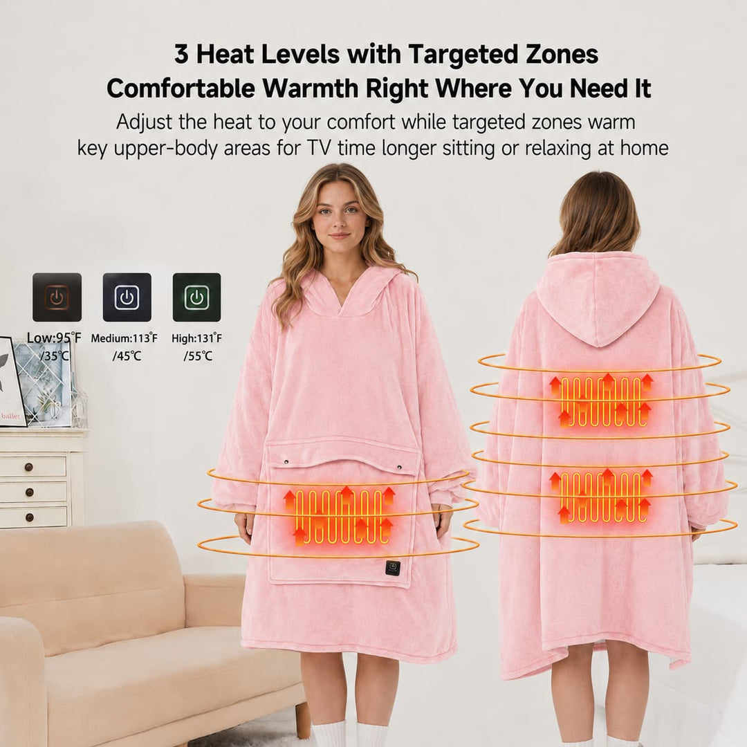 Podgrzewana bluza-koc unisex - Zasilany przez USB, 3-strefowy flanela ciepło
