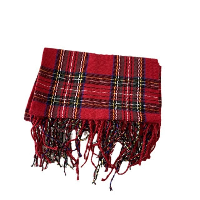Otulena Szal w czerwoną kratę tartan z frędzlami, 200 x 50 cm
