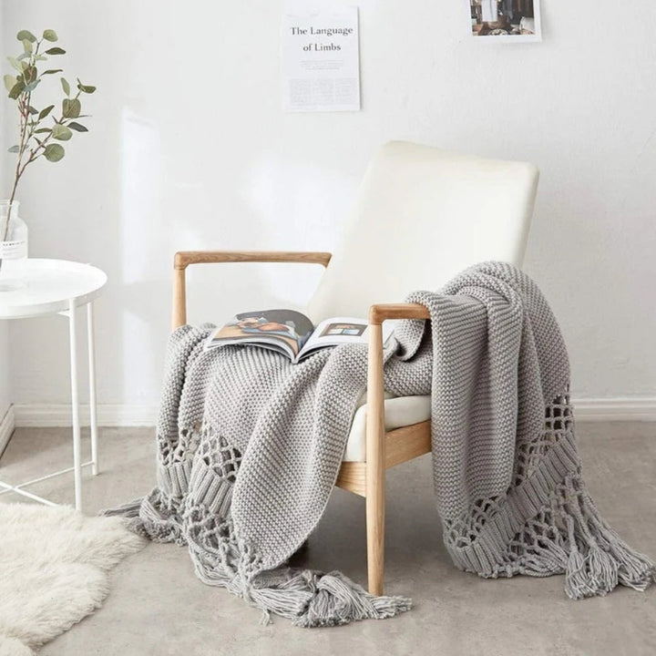 Snug dzianina tkany frędzel koc