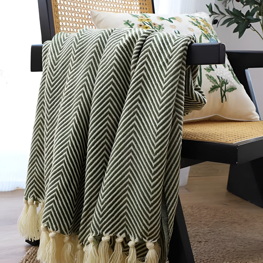 Herringbone frędzel dzianina koc