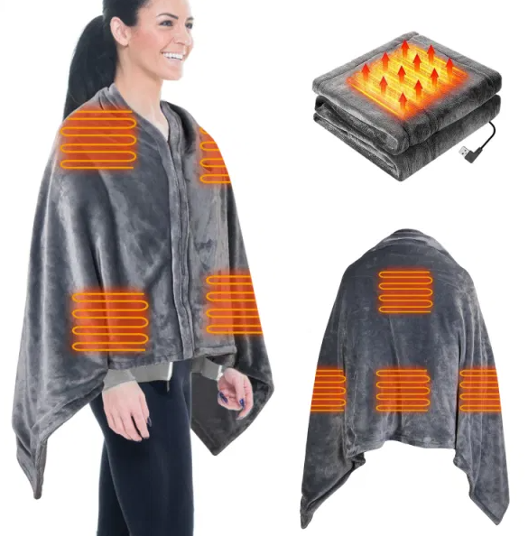 Ogrzewane poncho na USB z zamkiem, 150 x 79 cm, trzy poziomy ciepła