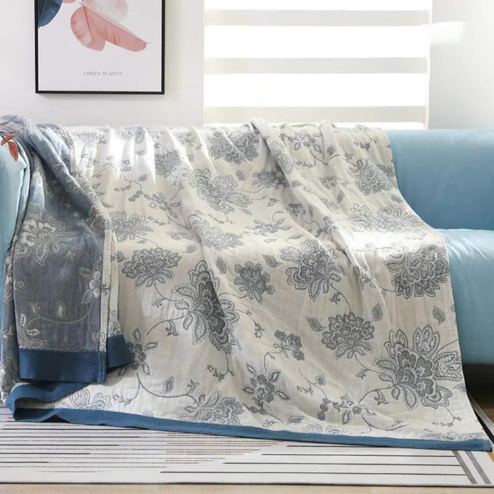 Otulena™ Pięciowarstwowy koc z gazy bawełnianej z tkanymi kwiatami