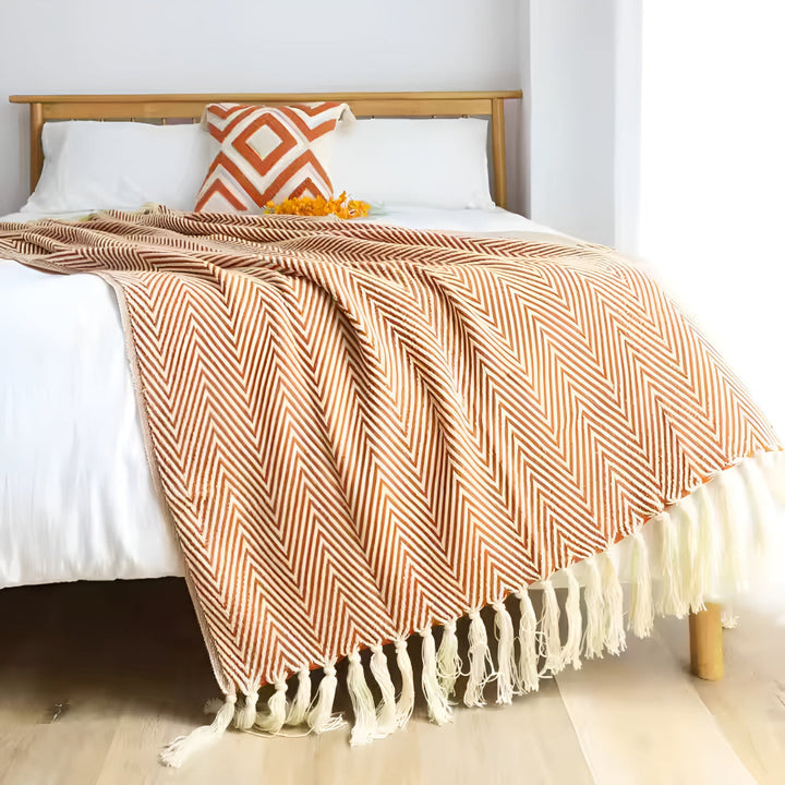 Herringbone frędzel dzianina koc