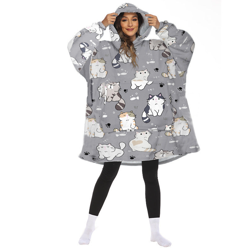 Flanelowa bluza-koc oversize z kapturem