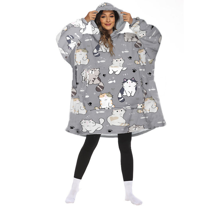 Flanelowa bluza-koc oversize z kapturem