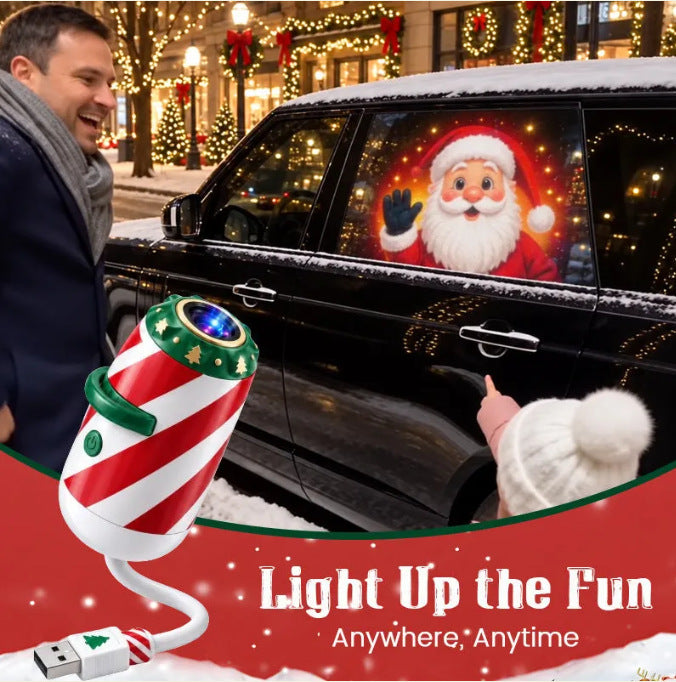 Pasiasty projektor USB rzucający Mikołaja na sufit auta