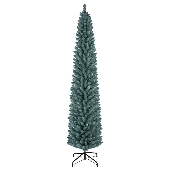 Otulena Oszroniona choinka slim 213 cm ze srebrnymi igłami