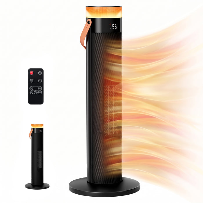 Otulena Czarny grzejnik kolumnowy 1500 W z lampką LED i trybem ECO