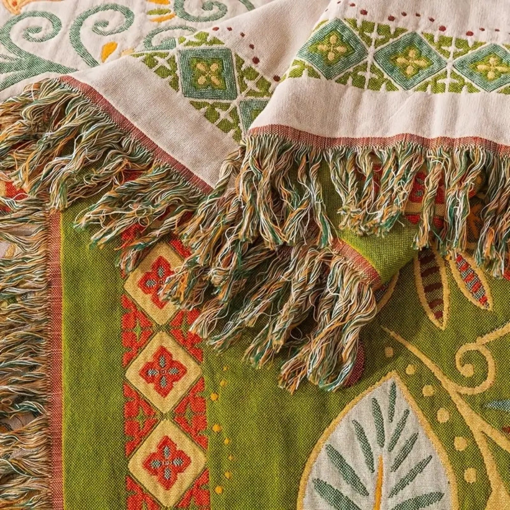 Boho dwustronny sofy i łóżka narzuta wyrazisty jesień motyw liści