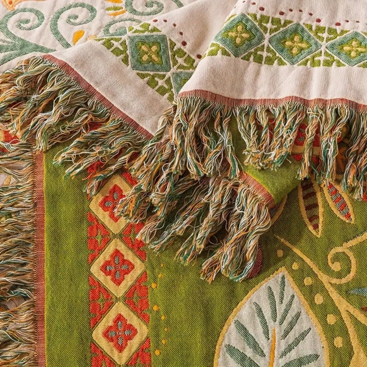 Boho dwustronny sofy i łóżka narzuta wyrazisty jesień motyw liści