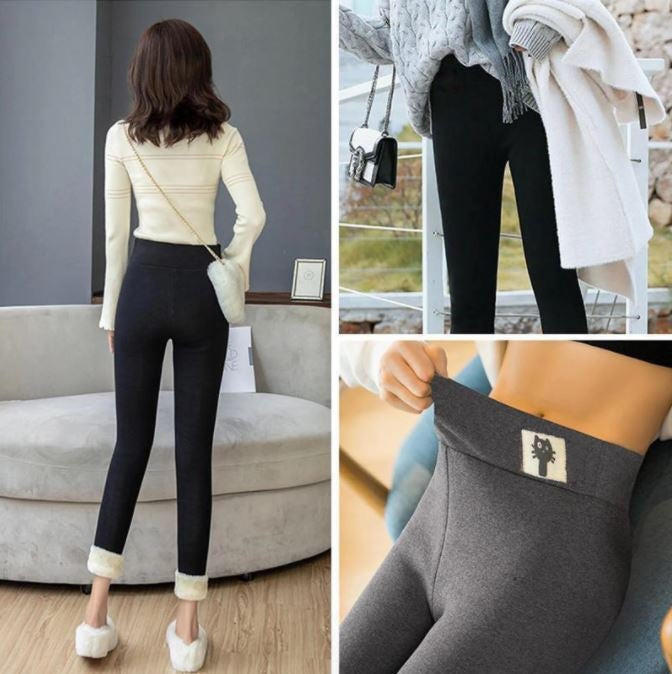 Grube legginsy termiczne damskie z polarem