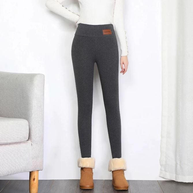 Grube legginsy termiczne damskie z polarem