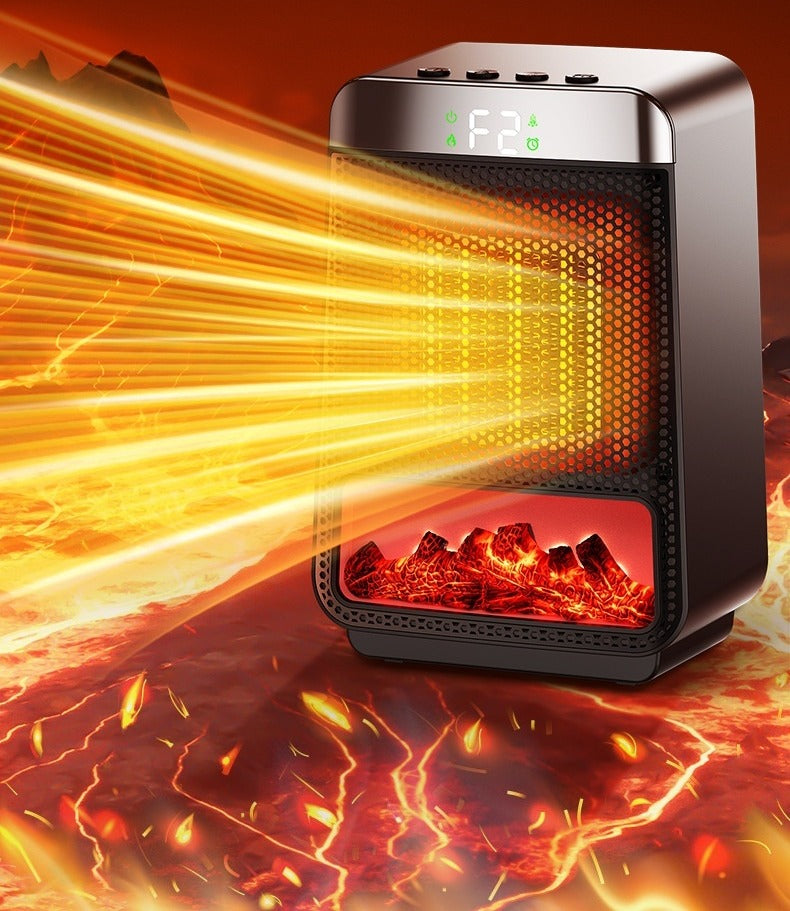 Termowentylator z płomieniem w salonie