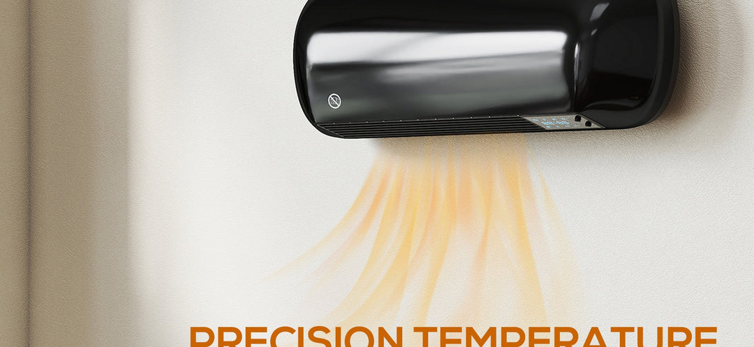 Czarny termowentylator ścienny z wyświetlaczem LED