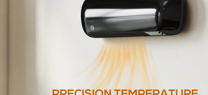 Czarny termowentylator ścienny z wyświetlaczem LED