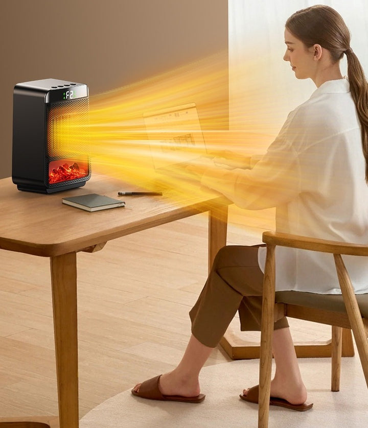 Termowentylator z płomieniem w salonie