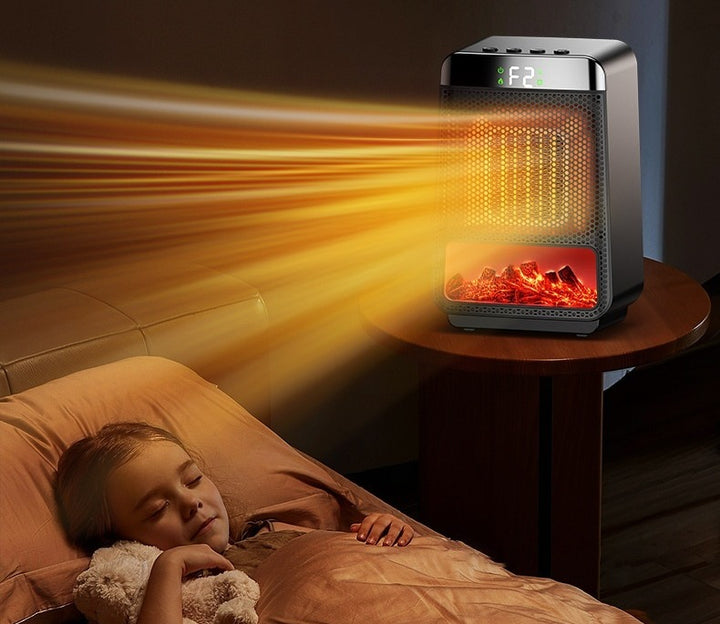 Termowentylator z płomieniem w salonie