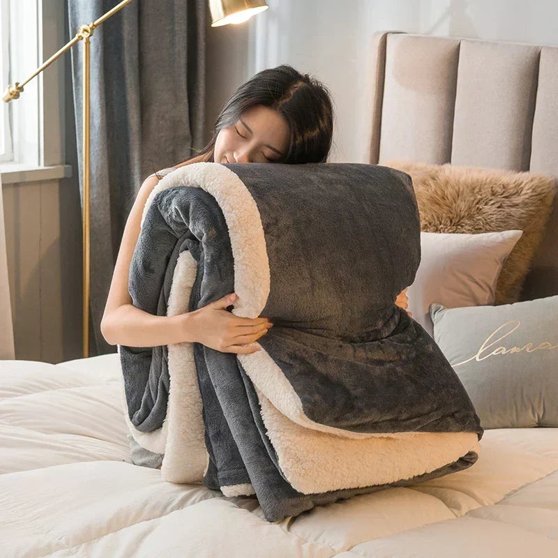 CozyNest dwustronny koc wełniany – Flanela &amp; kaszmir ciepły koc na zimę