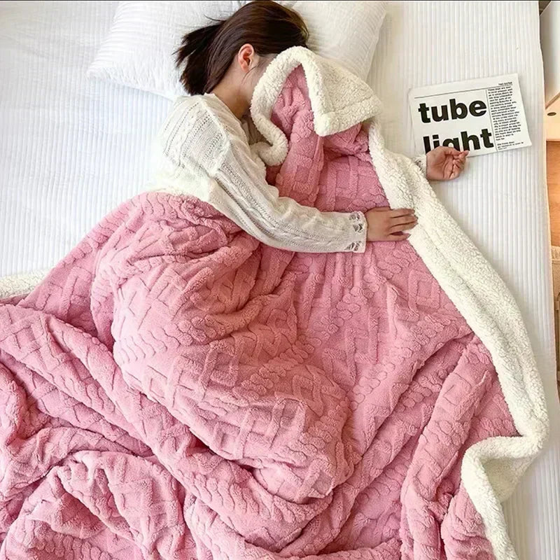 WarmHome koc zimowy – Luksusowy wełna jagnięca koc polarowy z Double-Sided design
