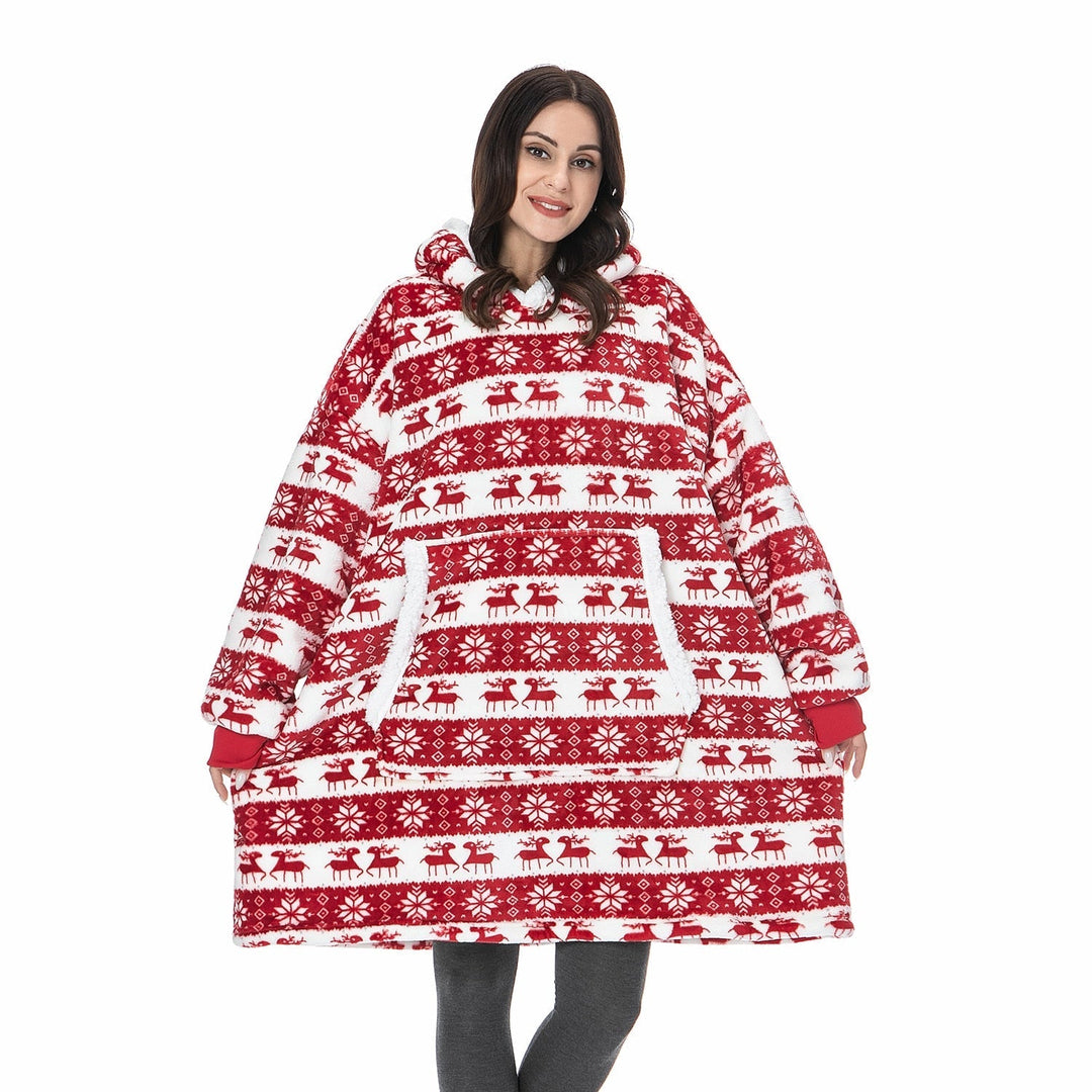 Bluza-koc z polaru z dużym kapturem i kieszeniami