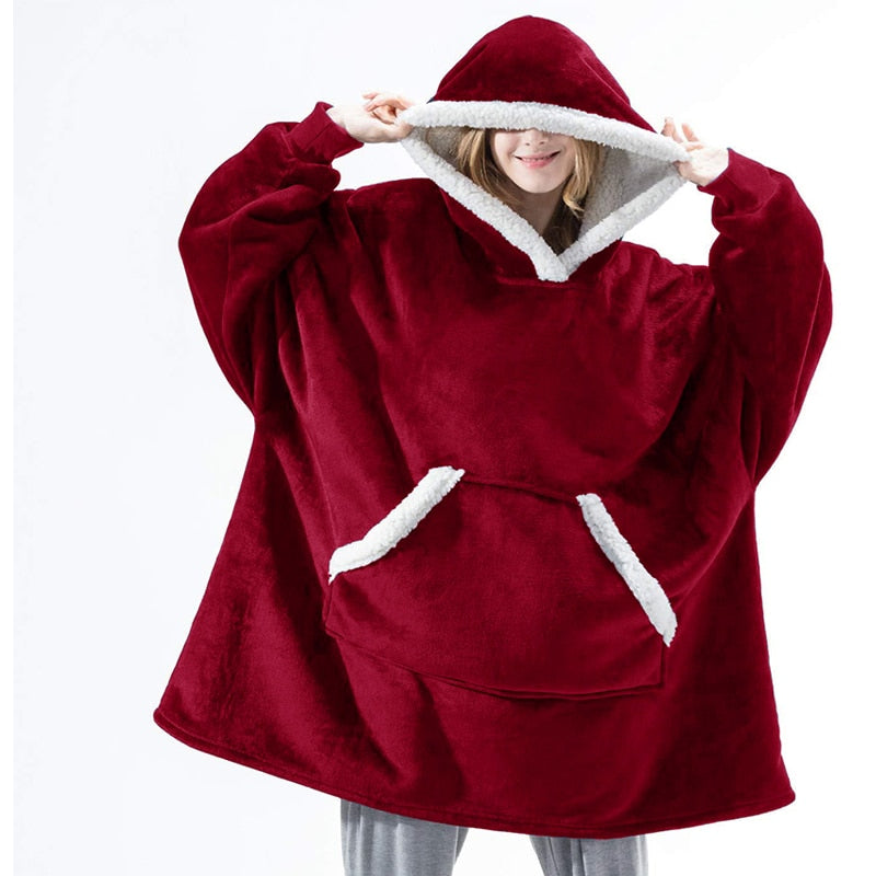 Bluza-koc z polaru z dużym kapturem i kieszeniami
