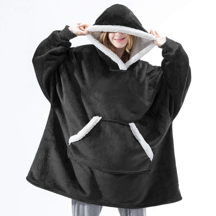 Bluza-koc z polaru z dużym kapturem i kieszeniami