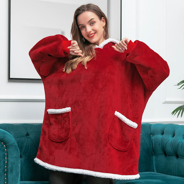 Bluza-koc z polaru z dużym kapturem i kieszeniami
