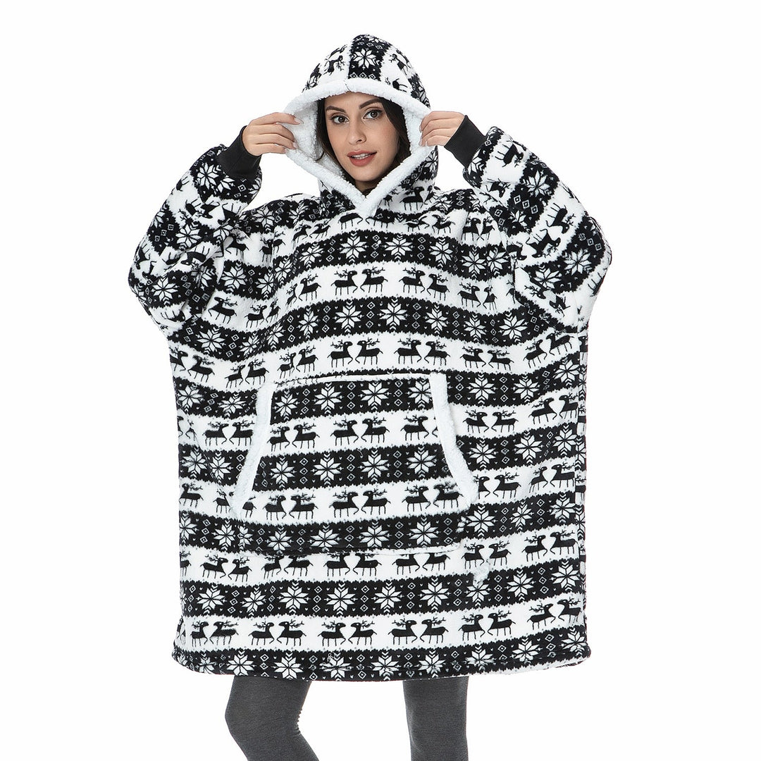 Bluza-koc z polaru z dużym kapturem i kieszeniami