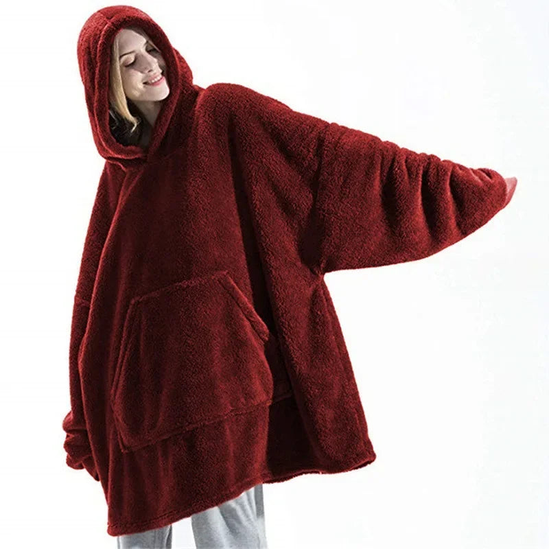 Oversizowy koc-bluza z flaneli z długimi rękawami, unisex