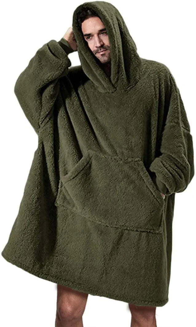 Oversizowy koc-bluza z flaneli z długimi rękawami, unisex