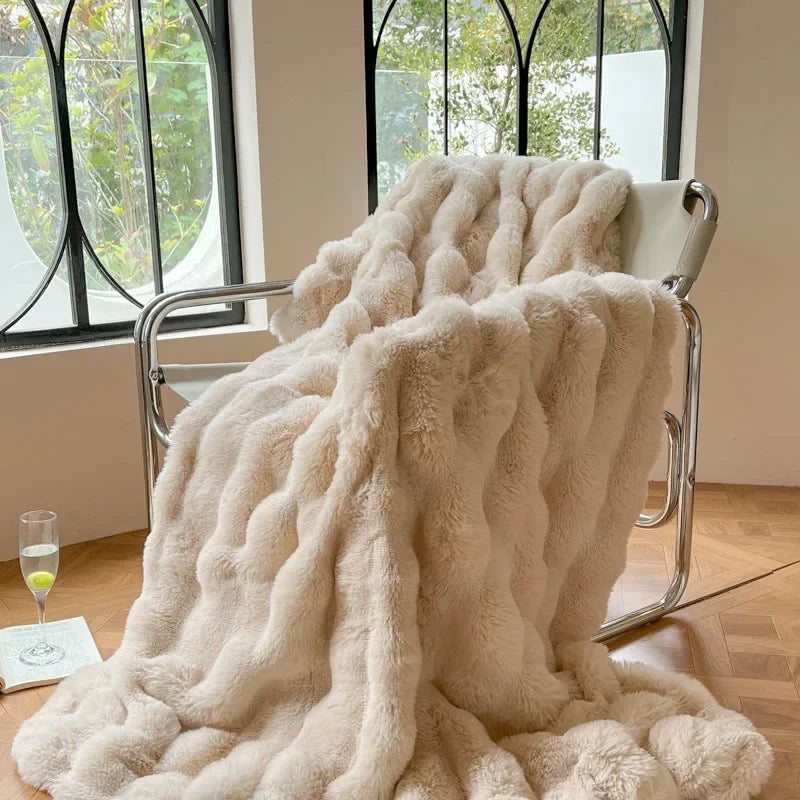 PlushCozy - Sztuczne futro koc zimowy