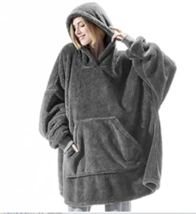 Oversizowy koc-bluza z flaneli z długimi rękawami, unisex