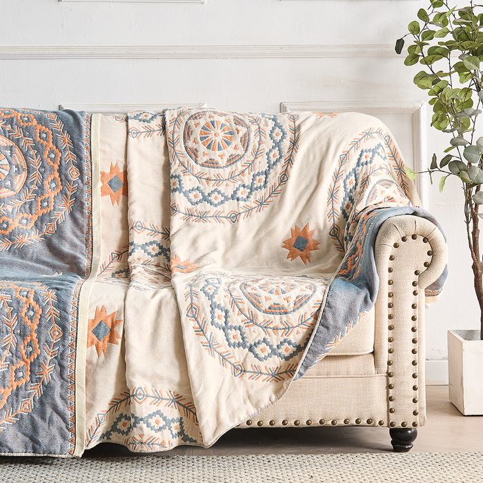Otulena™ Bawełniany pled z mandalą w stylu boho, miękki i przewiewny