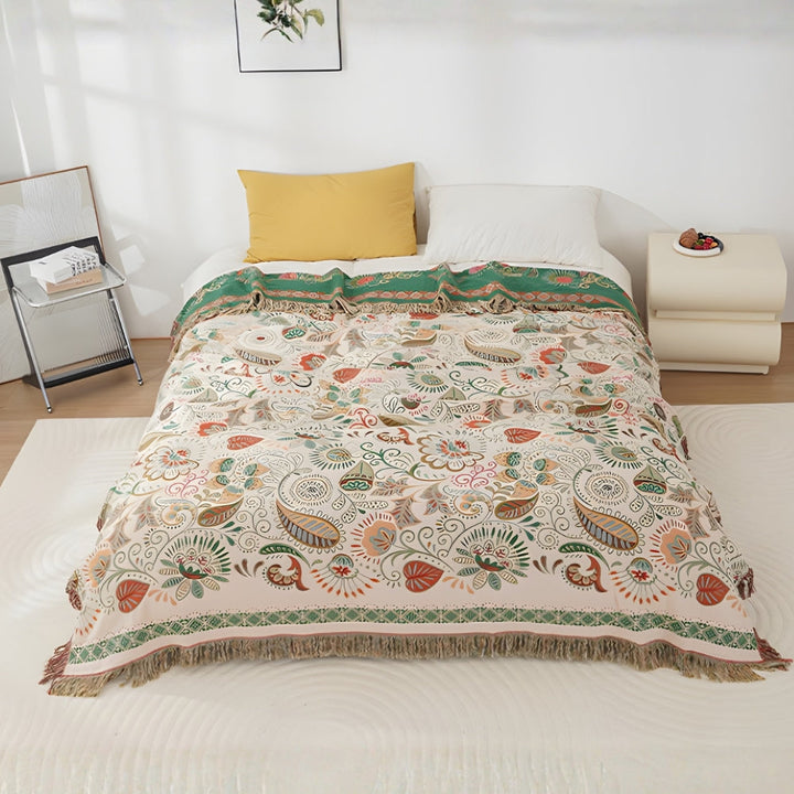 Boho dwustronny sofy i łóżka narzuta wyrazisty jesień motyw liści