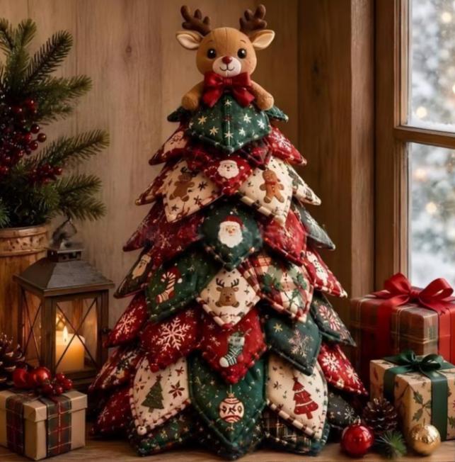 Materiałowa choinka patchwork z gwiazdą