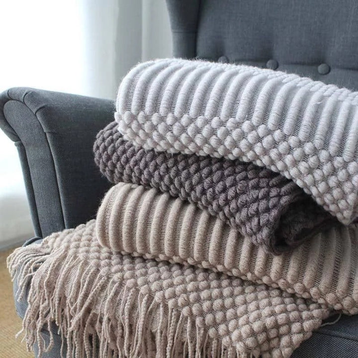 Gruby splot koc narzutowy z frędzle teksturowany Popcorn supermiękki poliester sofa Rozmiar 127x170cm