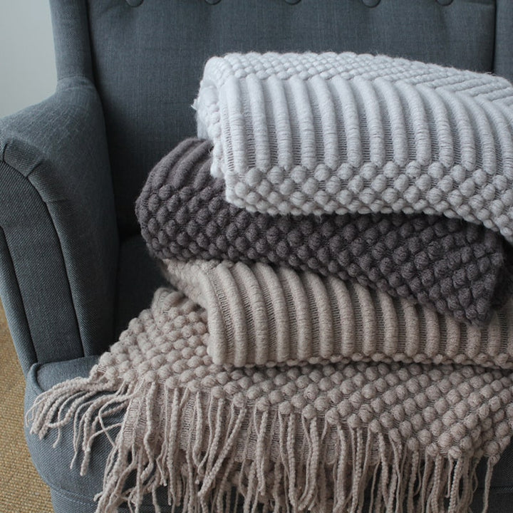 Gruby splot koc narzutowy z frędzle teksturowany Popcorn supermiękki poliester sofa Rozmiar 127x170cm