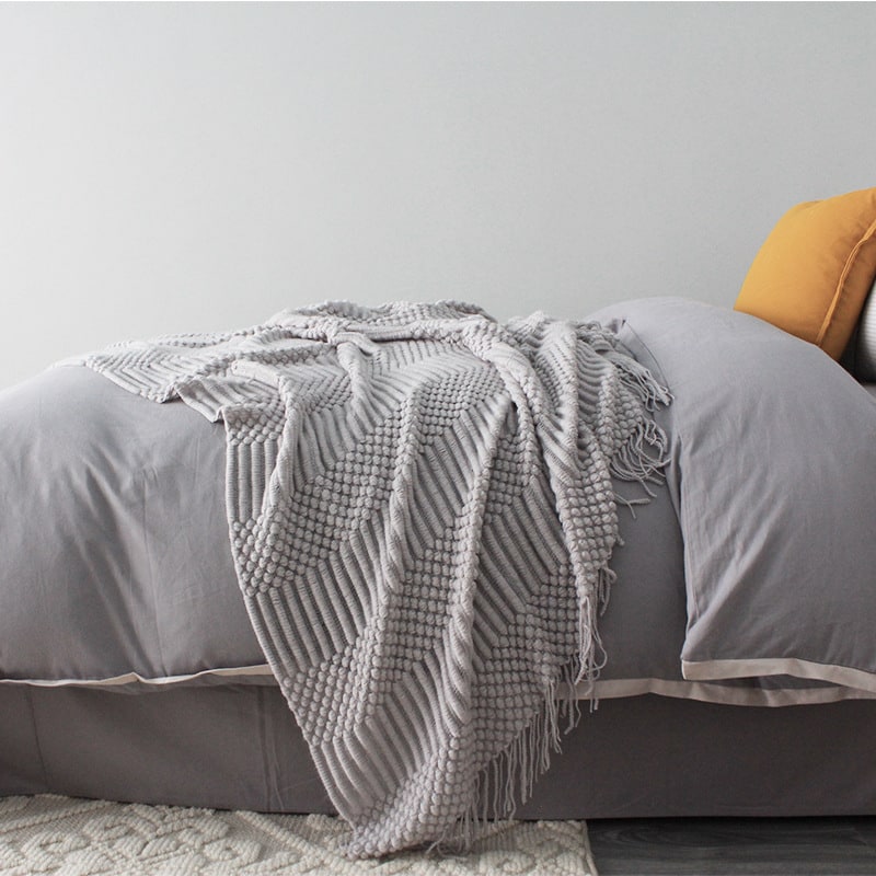 Gruby splot koc narzutowy z frędzle teksturowany Popcorn supermiękki poliester sofa Rozmiar 127x170cm