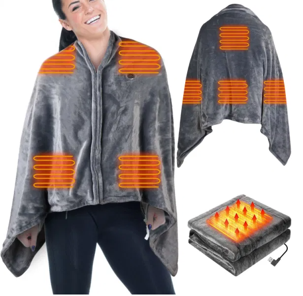 Ogrzewane poncho na USB z zamkiem, 150 x 79 cm, trzy poziomy ciepła