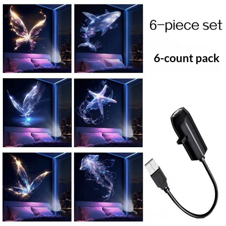 Mały projektor USB rzucający świąteczne wzory na sufit sypialni