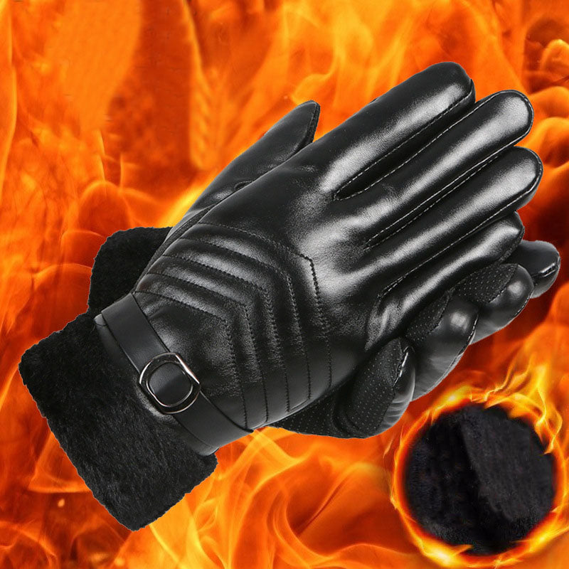 Czarne ocieplane rękawiczki z ekoskóry