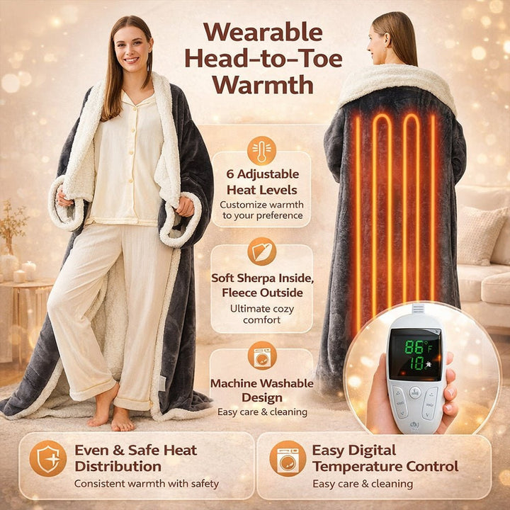 Elektryczny podgrzewany Wearable koc z rękawami i kieszenią na stopy polar sherpa narzuta