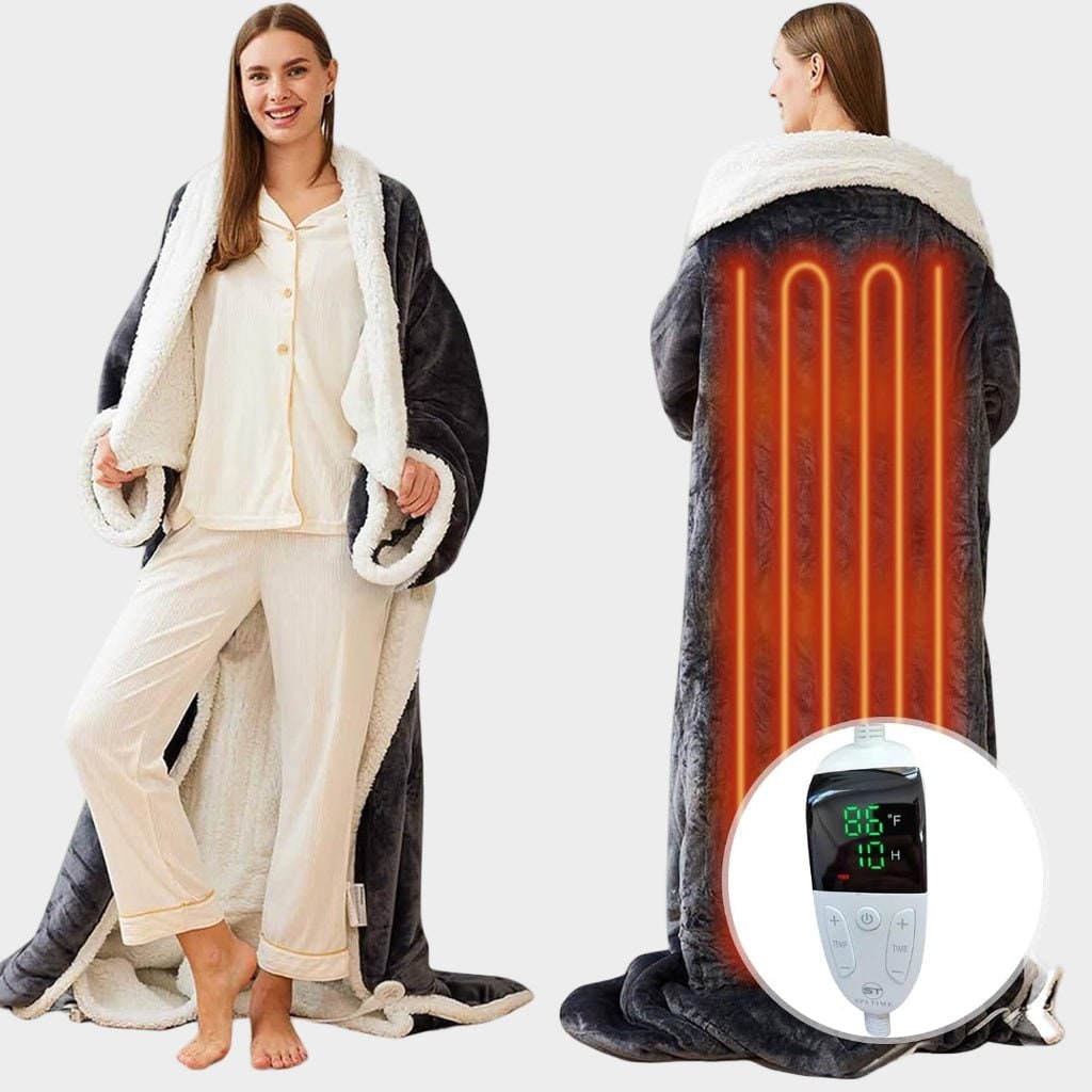 Elektryczny podgrzewany Wearable koc z rękawami i kieszenią na stopy polar sherpa narzuta